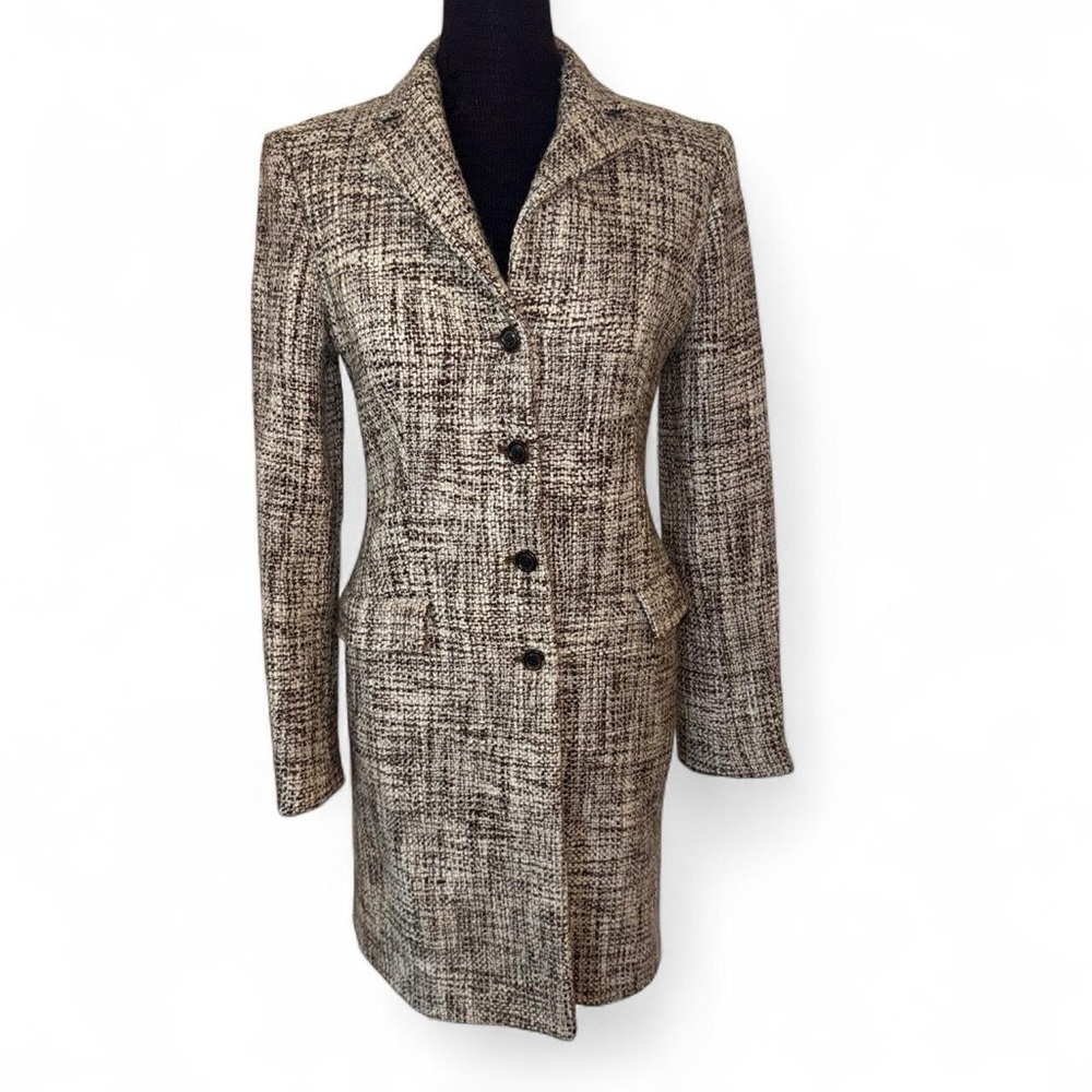 Piazza Sempione Wool Brown & Cream Tweed Trench Coat Size IT 40 US XS/S